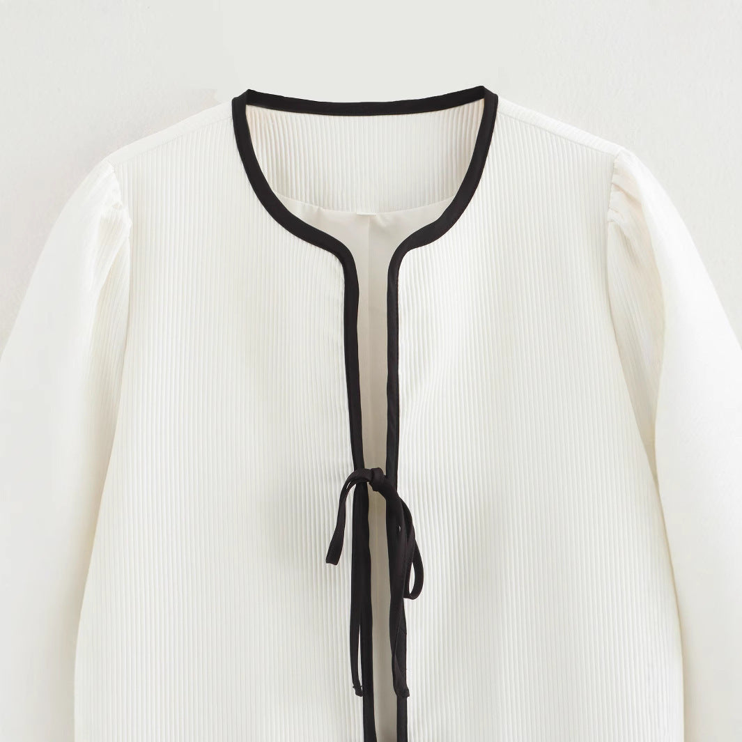 Damen modische Überziehjacke mit eleganten Binde-Details und praktischen Taschen Drune