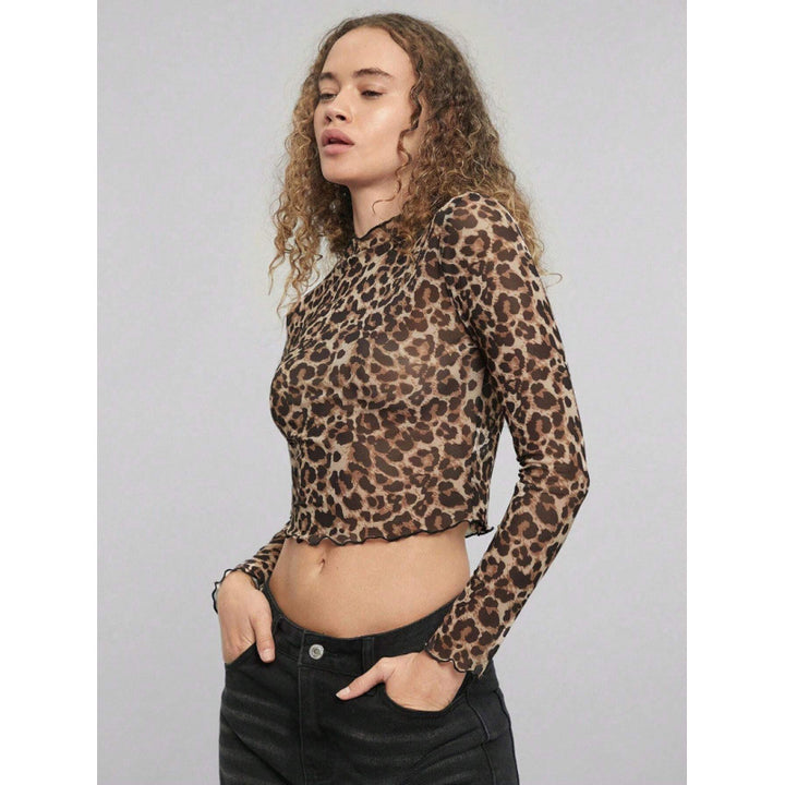 Damen Langarm-Top aus transparentem Stoff mit animalischem Muster Drune