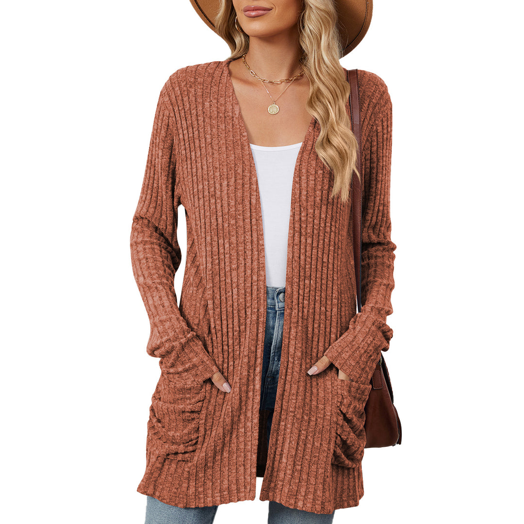 Damen lässige Strickjacke mit Rippstruktur und praktischen Taschen Drune