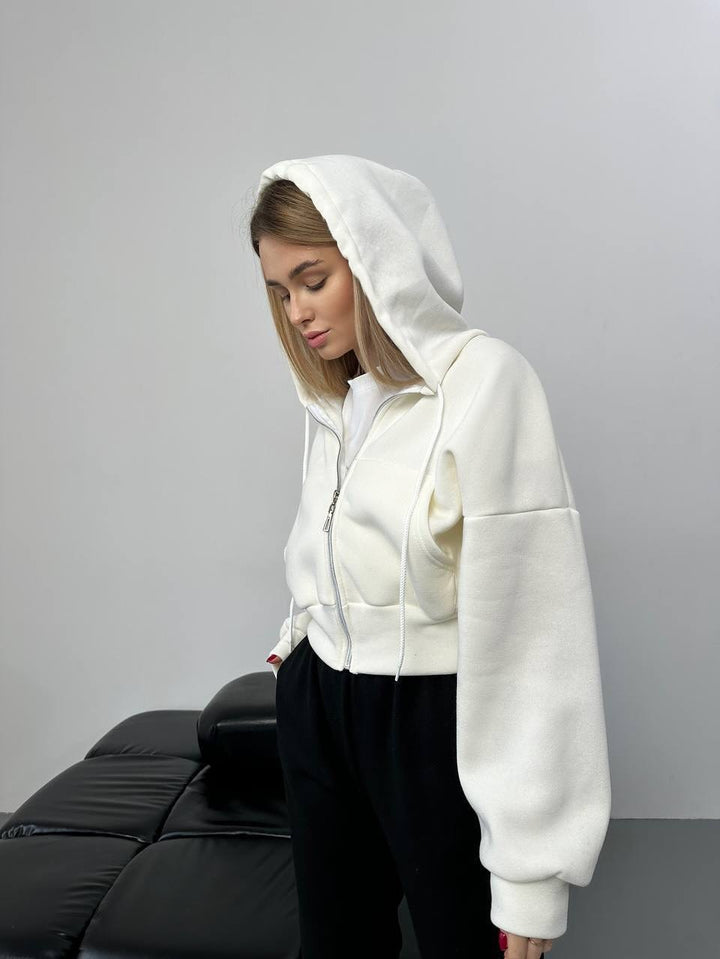 Damen minimalistisches Sculpt-Fit Lounge-Set mit tailliertem Reißverschluss-Hoodie und formender High-Waist-Jogpant Drune