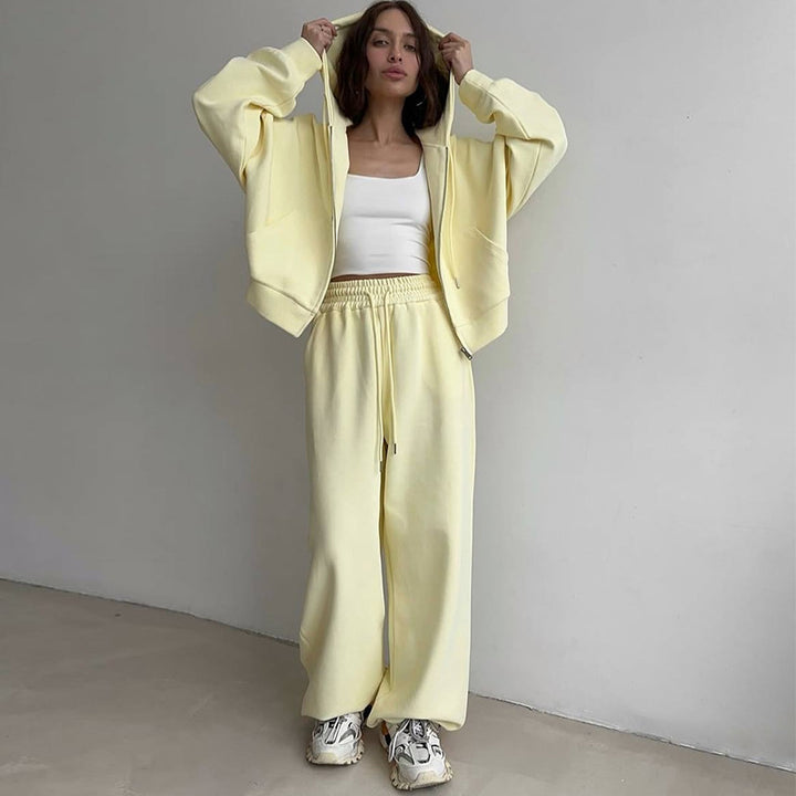 Damen Oversized Loungewear-Anzug mit cropped Hoodie und weitem Hosen Drune