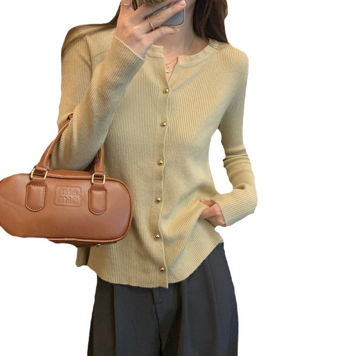 Damen lässige Strickjacke mit Knopfverzierung und feiner Rippstruktur Drune