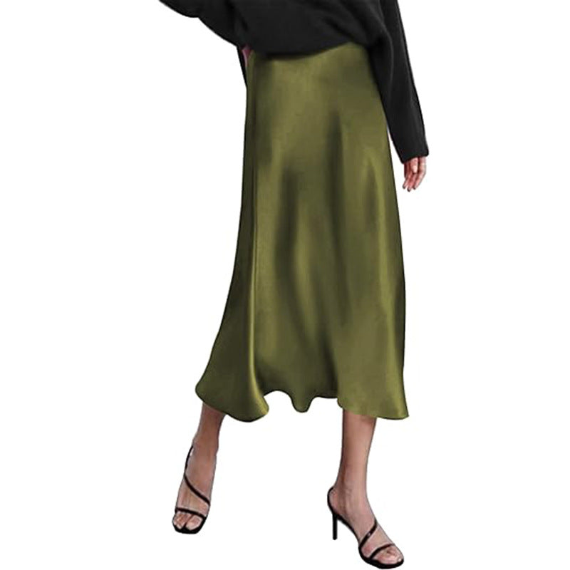 Damen eleganter Midi-Rock aus satinierter Viskose mit fließendem Fall Drune