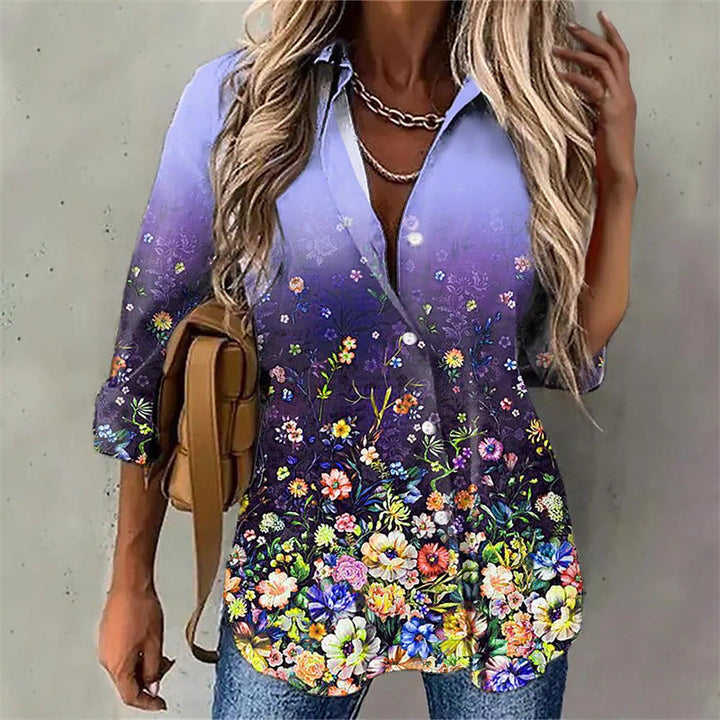 Damen Elegante Bluse mit floralem Design und Ombre-Effekt Drune