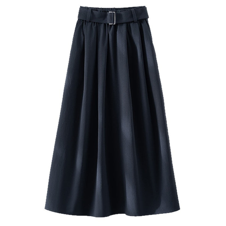 Damen Midilanger A-Linien-Rock mit hoher Taille, Faltenwurf und Taillengürtel Drune