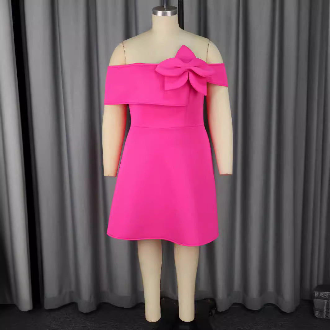 Damen Off-Shoulder Cocktailkleid mit großer Schleifenapplikation Drune