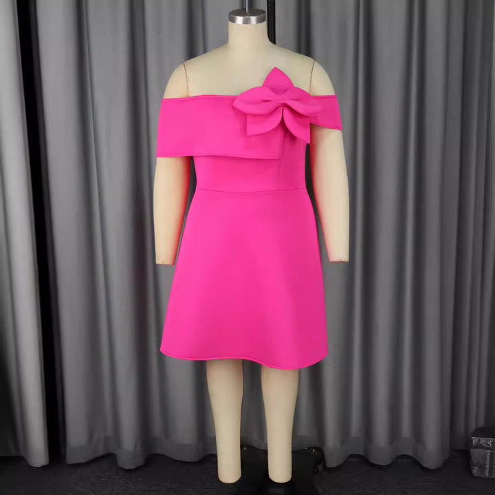 Damen Off-Shoulder Cocktailkleid mit großer Schleifenapplikation Drune