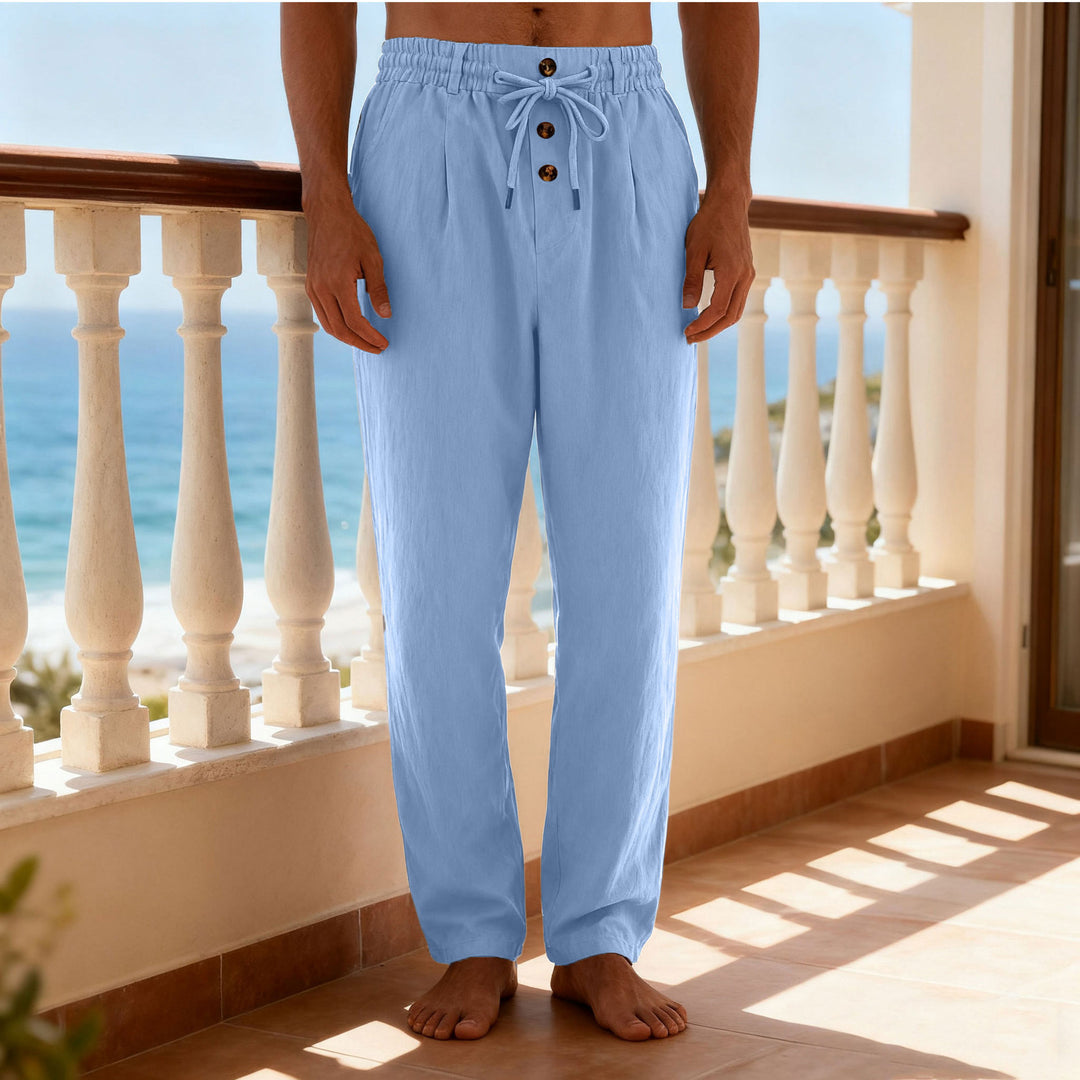 Herren nan leichte Loungehose mit elastischem Kordelbund, Tunnelzug und dekorativer Knopfleiste Drune