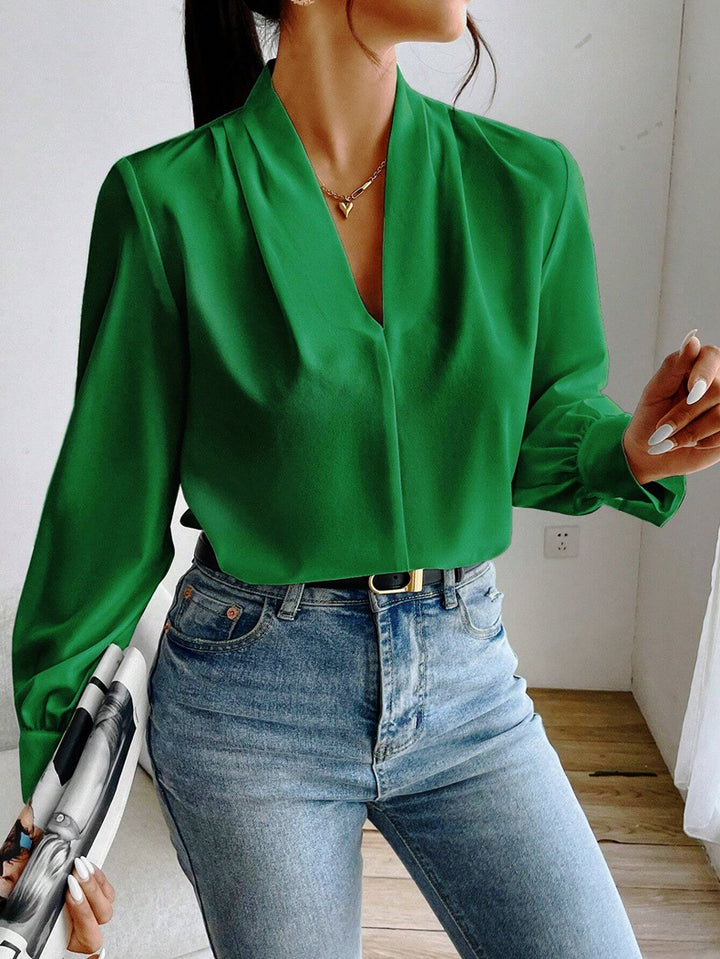 Drune | Satinbluse Mit V-ausschnitt Und Puffärmeln Für Damen