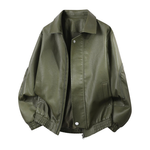 Herren oversized Kunstleder-Blouson mit elastischem Saum und verdecktem Reißverschluss Drune