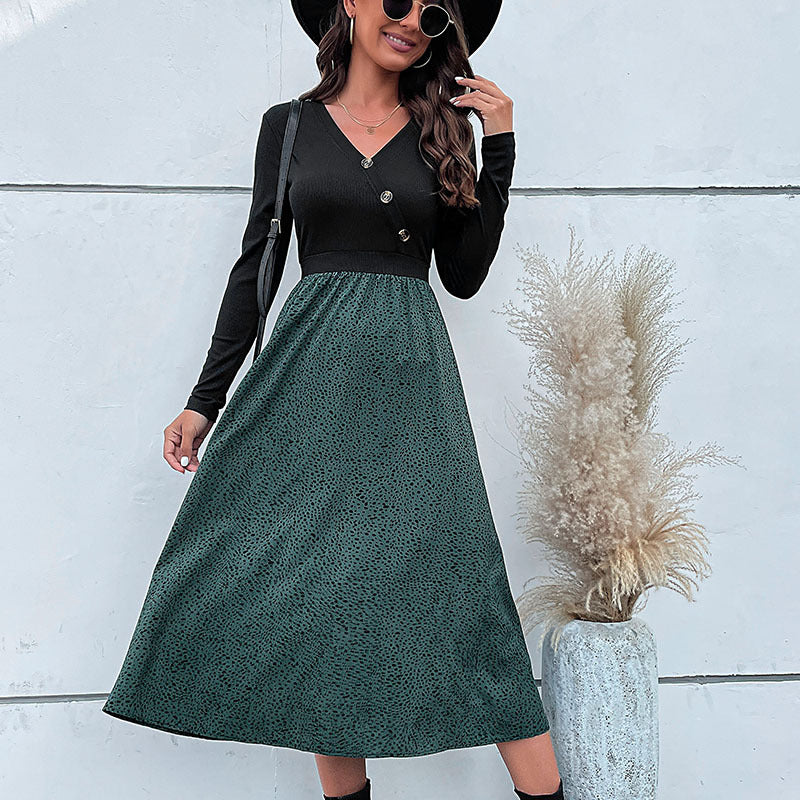 Damen Elegantes Maxikleid mit V-Ausschnitt und Taillengürtel Drune