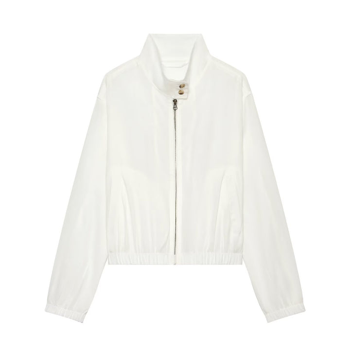 Damen Kurzerblouson im minimalistischen Clean‑Look mit hohem Stehkragen und elastischem Bund Drune