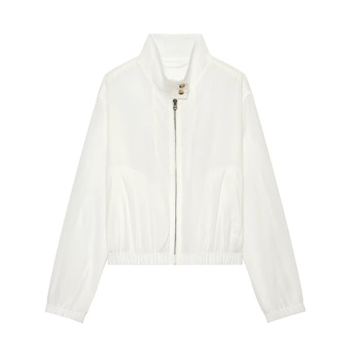 Damen Kurzerblouson im minimalistischen Clean‑Look mit hohem Stehkragen und elastischem Bund Drune