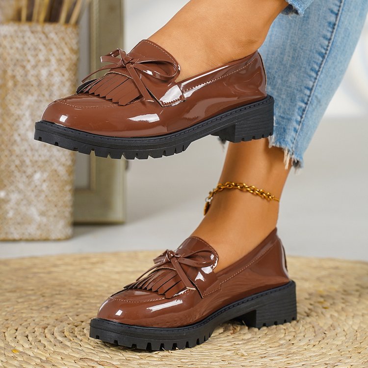 Damen Glänzende Tassel‑Loafer mit Fransen‑Quaste, robuster Profilsohle und gepolstertem Komfortfußbett Drune