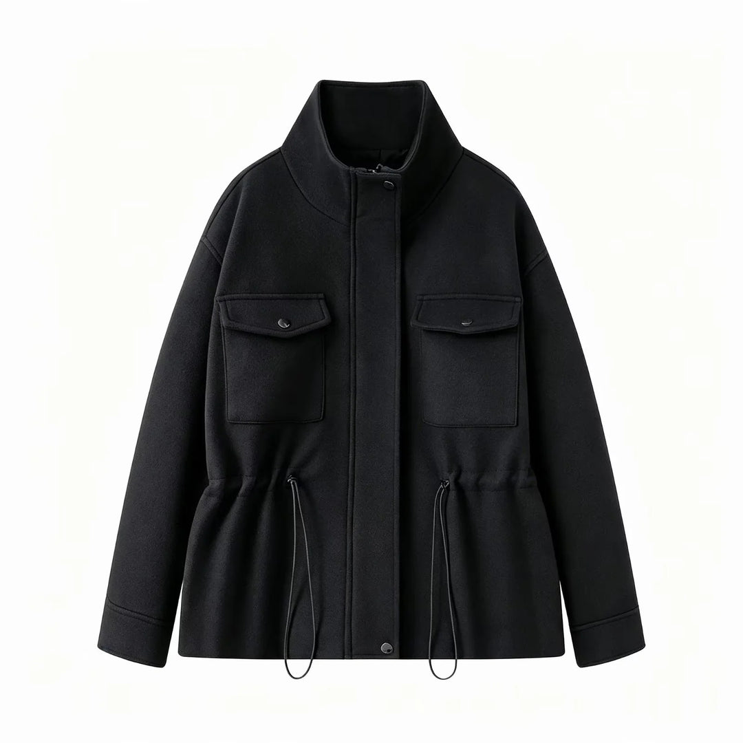 Damen nan taillierende Parka‑Jacke mit hohem Stehkragen, Tunnelzugtaillen und aufgesetzten Pattentaschen Drune