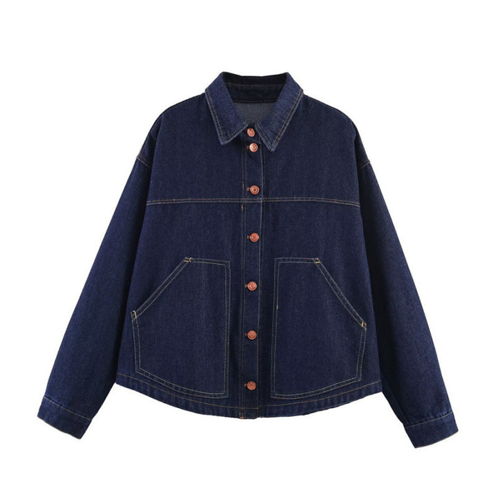 Damen Oversize-Jeansjacke mit kastigem Cropped-Schnitt, aufgesetzten Taschen und Kontrastnähten Drune