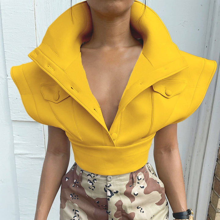 Damen Cropped Blazer mit oversized Kragen Drune