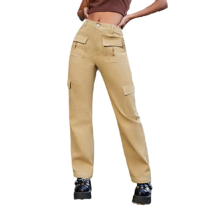 Damen weite Cargo-Hose mit hoher Taille und aufgesetzten Klappentaschen Drune