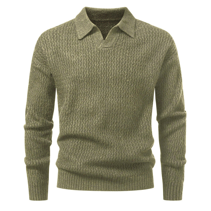 Herren Polokragen-Feinstrickpullover mit strukturierter Wellenoptik und geripptem Saum Drune