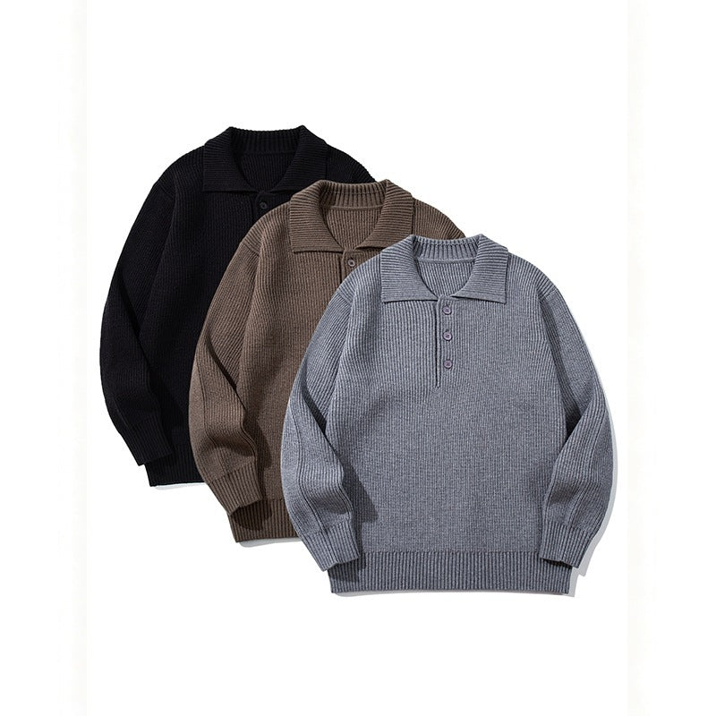 Herren Feinstrick-Polo-Pullover mit Hemdkragen, Knopfleiste und geripptem Saum Drune