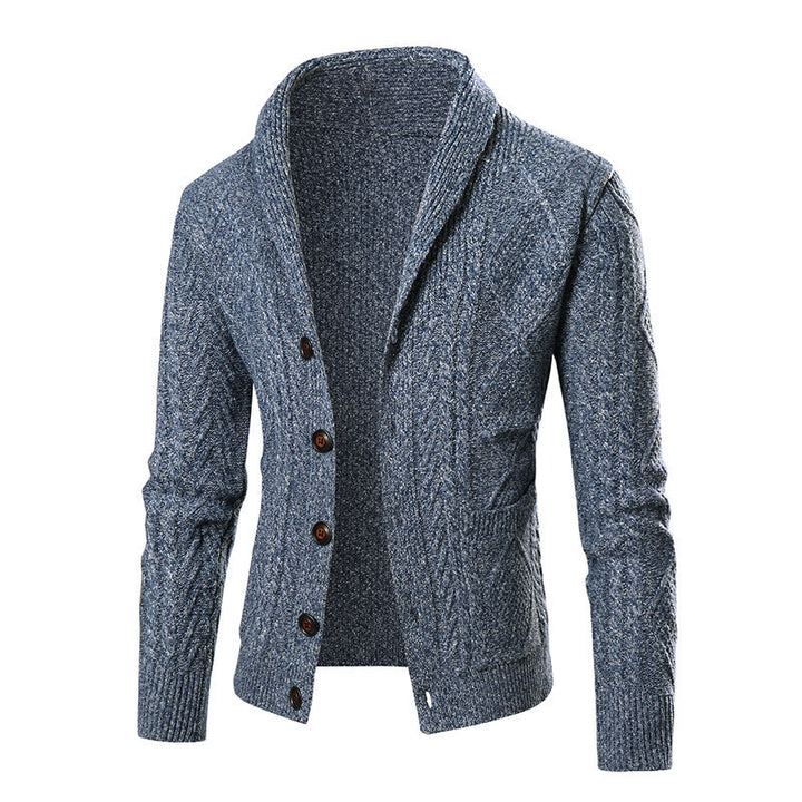 Herren nan grobgestrickte Strickjacke mit Schalkragen und Zopfmuster Drune