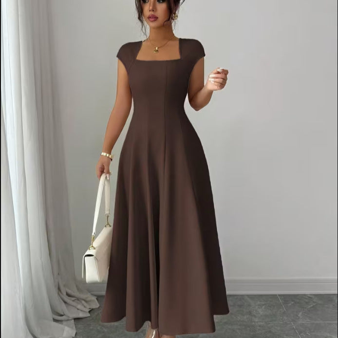 Damen Elegantes Maxikleid mit rechteckigem Ausschnitt und fließendem Rock Drune