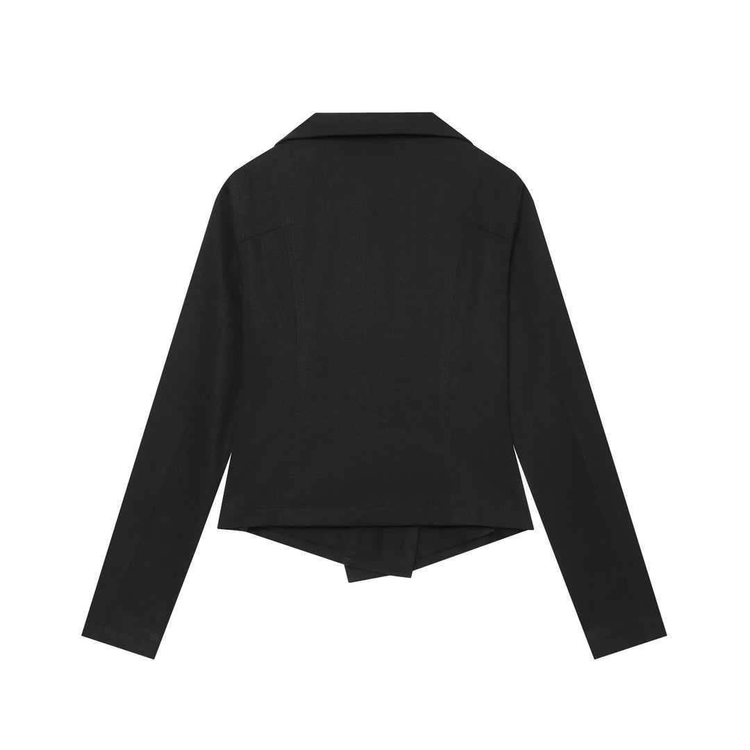 Damen nan asymmetrische Kurzjacke mit überlappendem Wasserfallkragen, verdecktem Reißverschluss und dekorativen Zipper-Taschen Drune