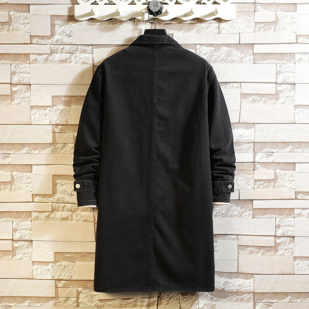 Herren nan langer Overshirt Mantel aus Denim mit Druckknopfleiste und aufgesetzten Taschen Drune