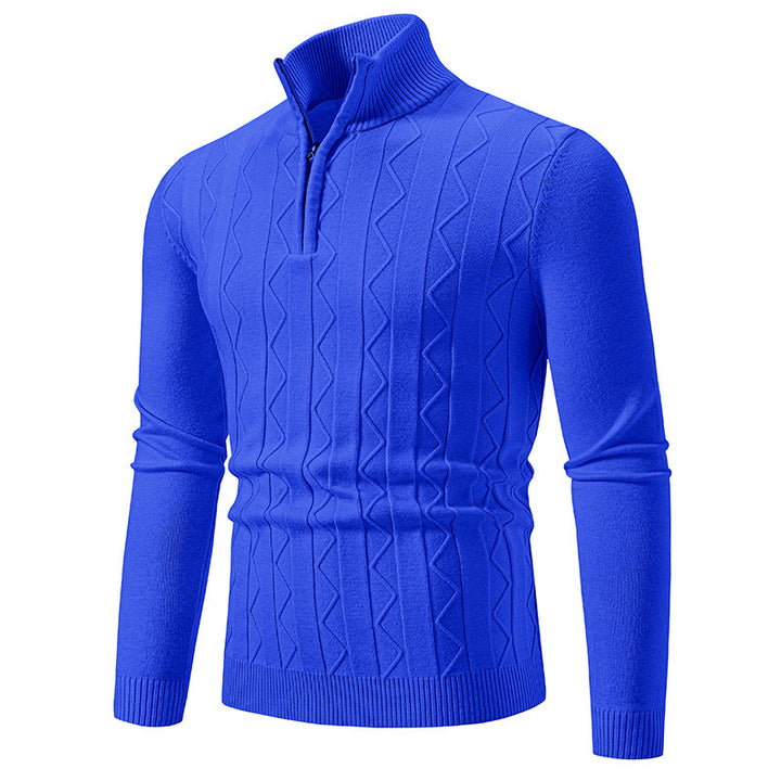 Herren Slim-Fit Halbzip-Strickpullover mit Mockneck, Zopfmuster und gerippten Bündchen Drune