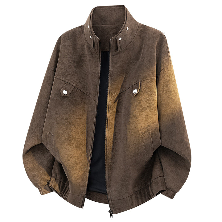 Herren Oversize Velours-Optik Bomberjacke mit hohem Stehkragen, asymmetrischer Brustpasse & elastischem Saum Drune