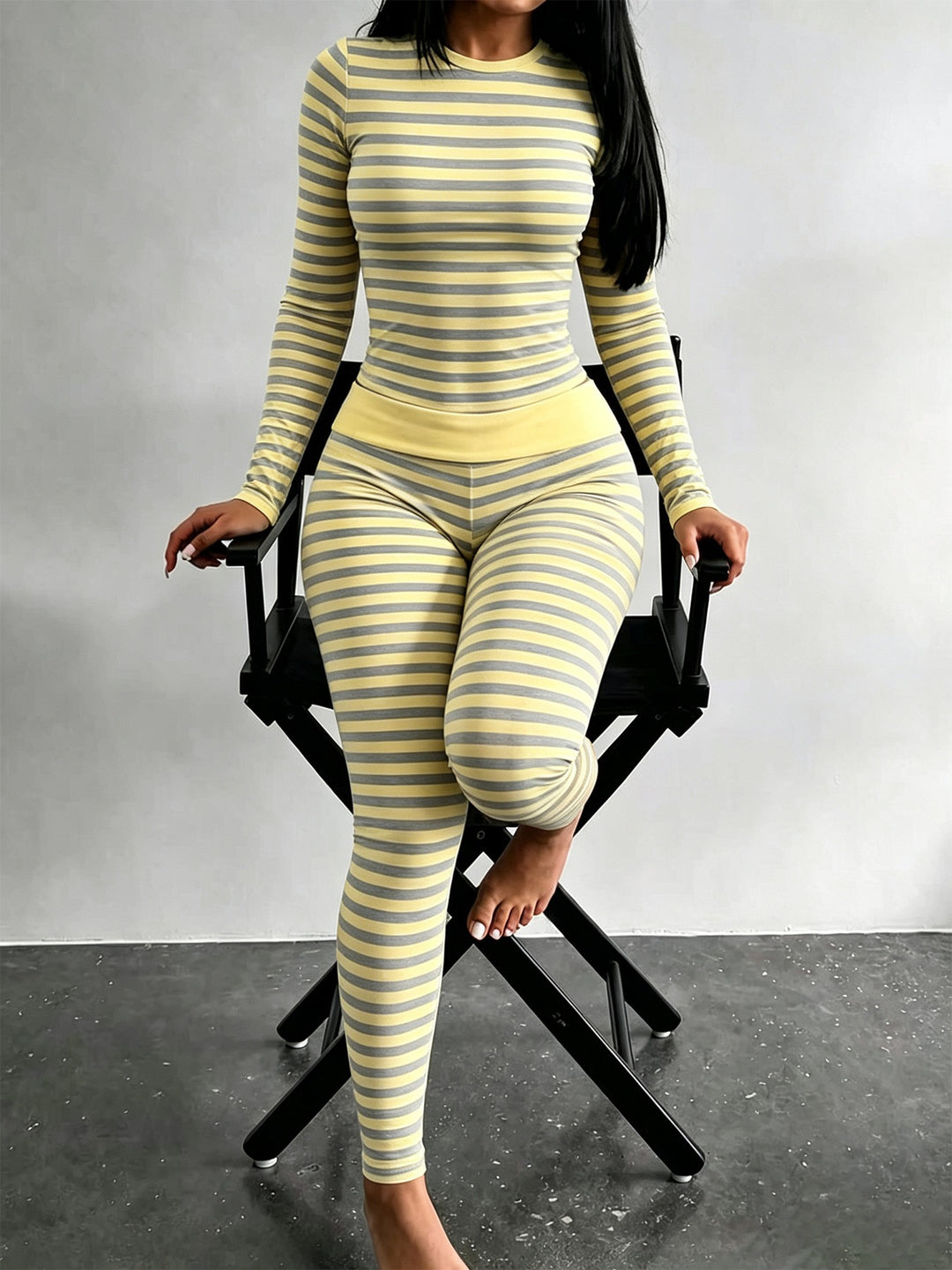 Damen Figurschmeichelndes Stretch-Lounge-Set mit Langarmtop und taillenhoher Leggings Drune