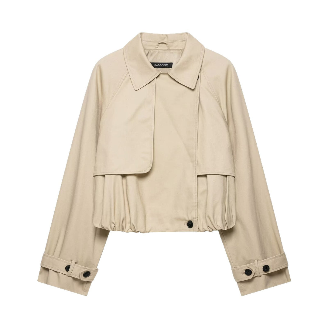 Damen Kurzgeschnittene Trenchjacke im Boxy‑Schnitt mit Raffung und verstellbaren Manschetten Drune