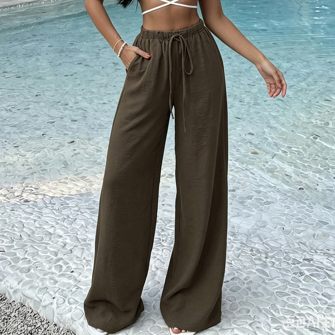 Damen Weite Lounge-Hose mit elastischem Bund und Kordelzug Drune