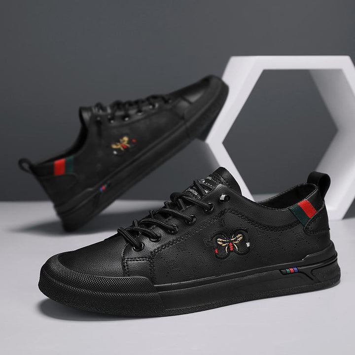 Herren Eleganter Low-Top Sneaker aus Kunstleder mit gestickter Bienen-Applikation Drune