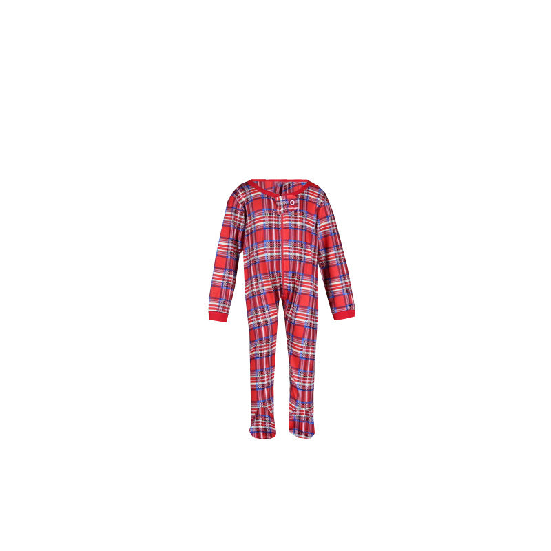 Drune | Weihnachten Langarm Pure Red Oberteil und Lange Karierte Hose Familienpassende Pyjamas-2