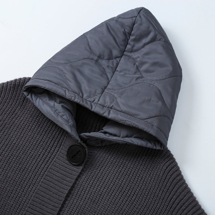 Damen Strick-Mantel mit gesteppter Kapuze und wattierten Taschen Drune