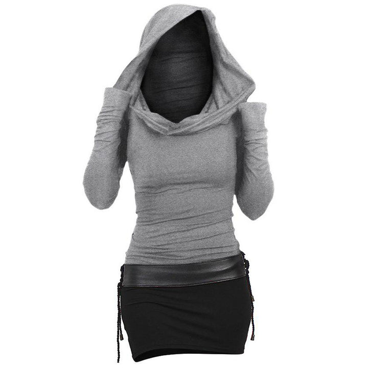 Damen Hoodie-Kleid mit Wickelkragen und figurbetontem Schnitt Drune