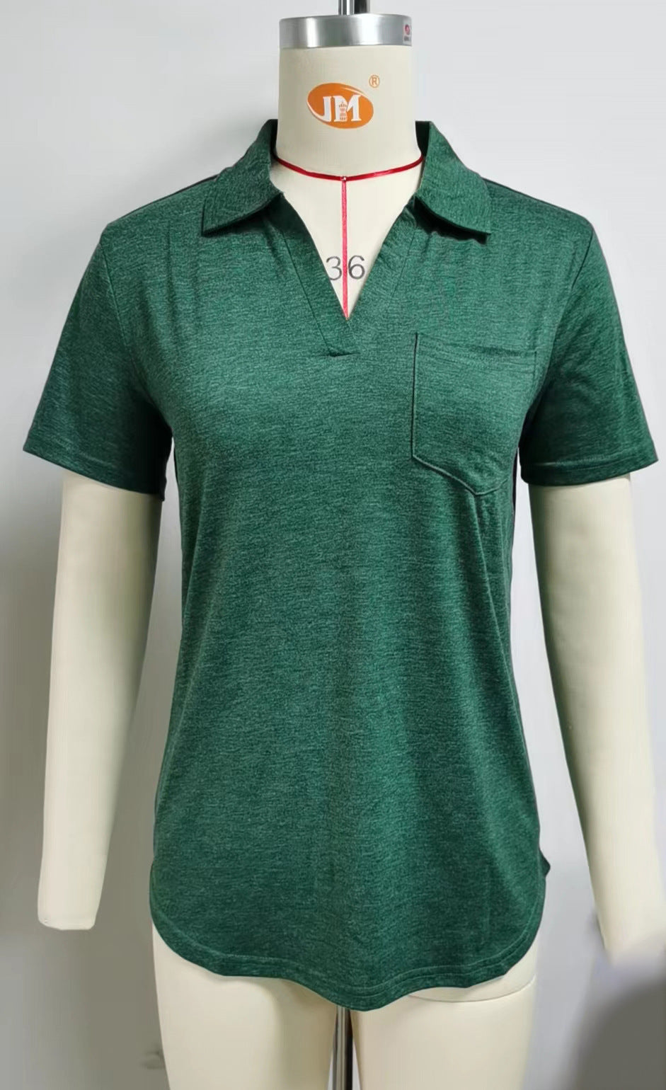 Damen Poloshirt mit modischem V-Ausschnitt und Brusttasche Drune