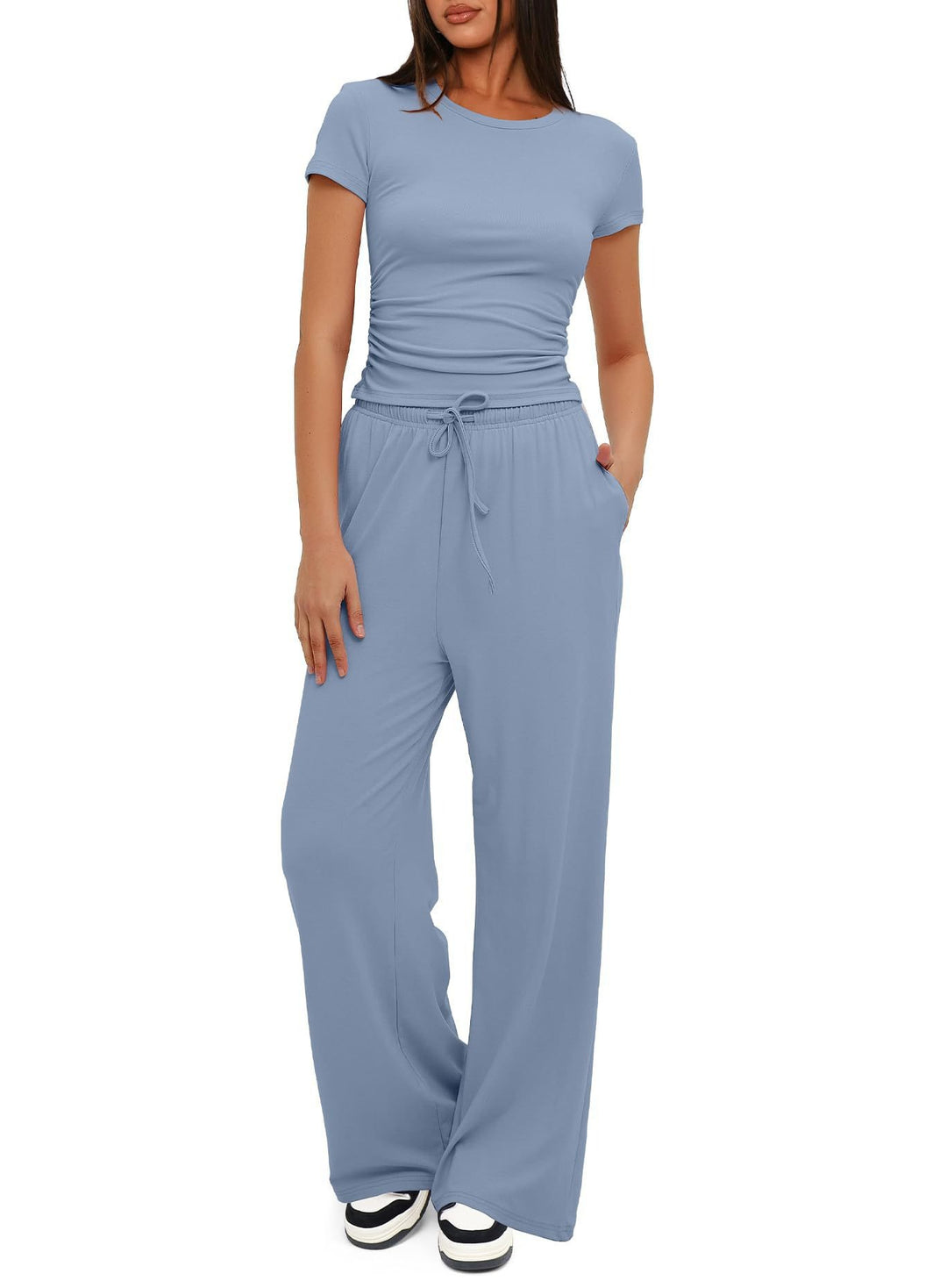 Damen Lässiges Lounge-Set mit weitem Oberteil und bequemen Hosen Drune