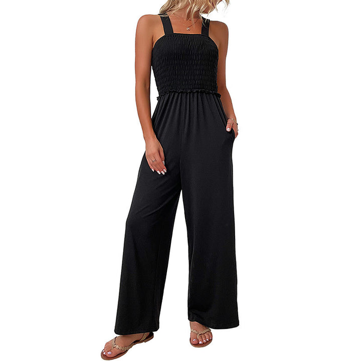Damen lässiger Jumpsuit mit elastischem Oberteil und weit geschnittenen Beinen Drune