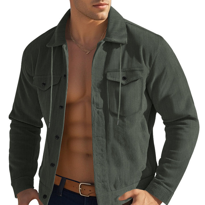 Herren nan lässige fein gerippte Cordjacke mit Stehkragen, Brusttaschen und elastischem Saum Drune