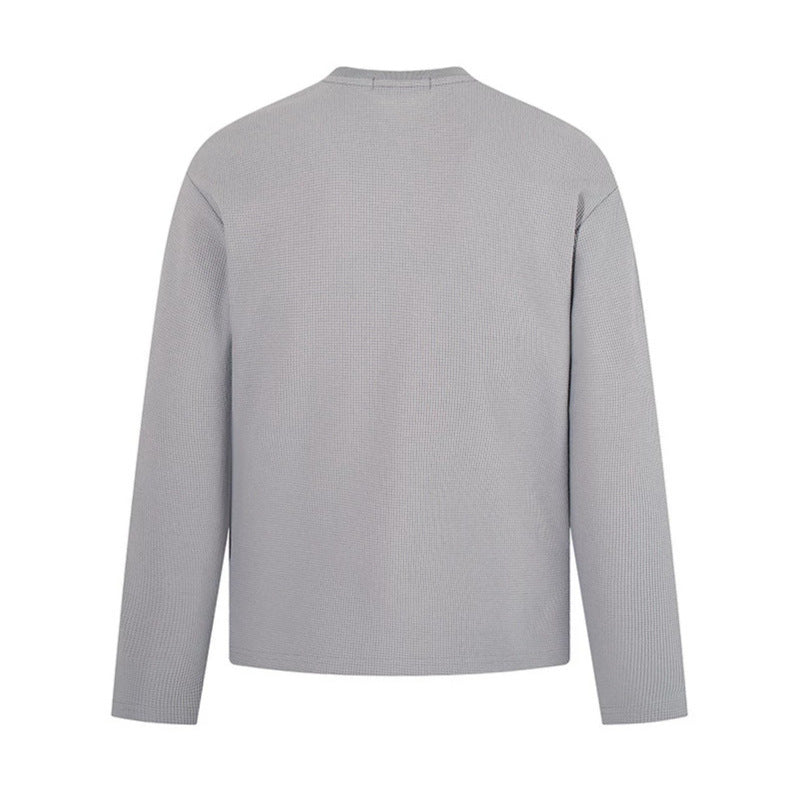 Herren Langarmshirt im Waffelstrick mit Vintage-Grafik und Relaxed-Fit Drune