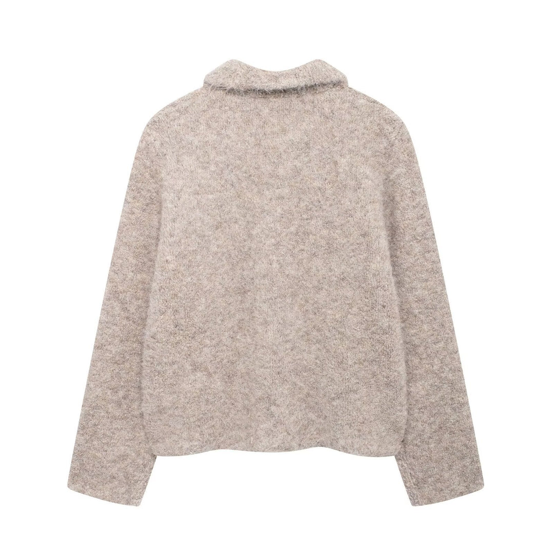 Damen elegante Wolljacke mit dekorativen Blütenknöpfen Drune