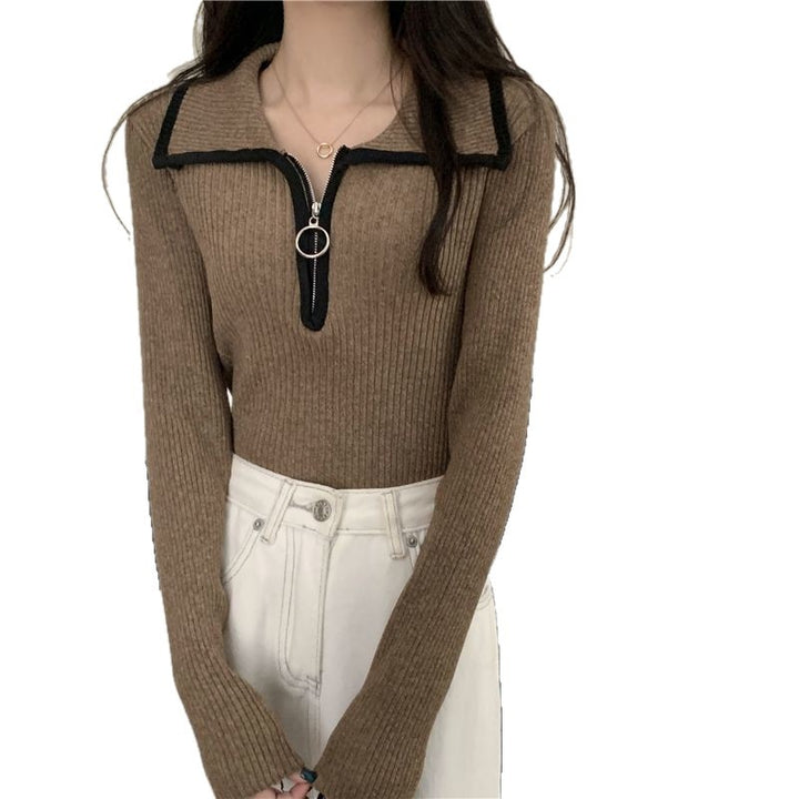 Damen modischer Zip-Pullover mit Rippstruktur Drune