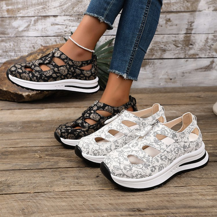 Damen Sandalen mit floralen Ausschnitten und komfortabler Sohle Drune