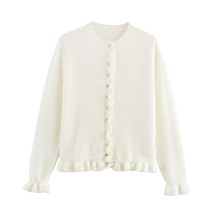 Femme Rüschensaum Knopfleiste Cardigan Drune
