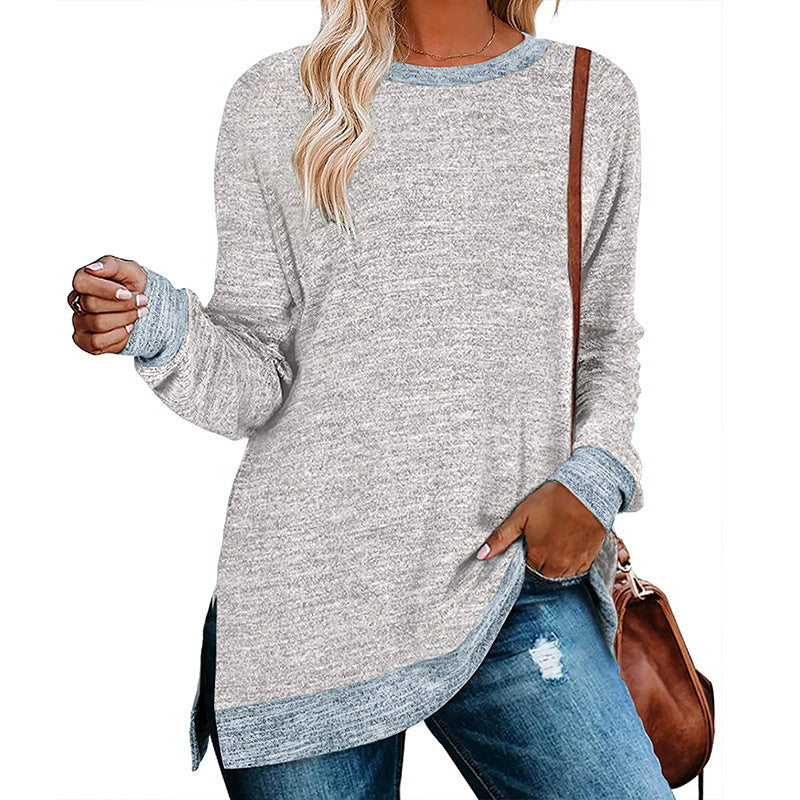 Damen lässiges Oversized Langarmshirt mit abgesetztem Saum Drune