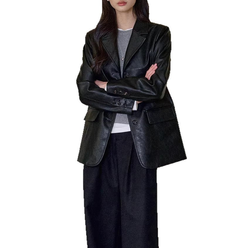 Damen Modischer Lederblazer Drune