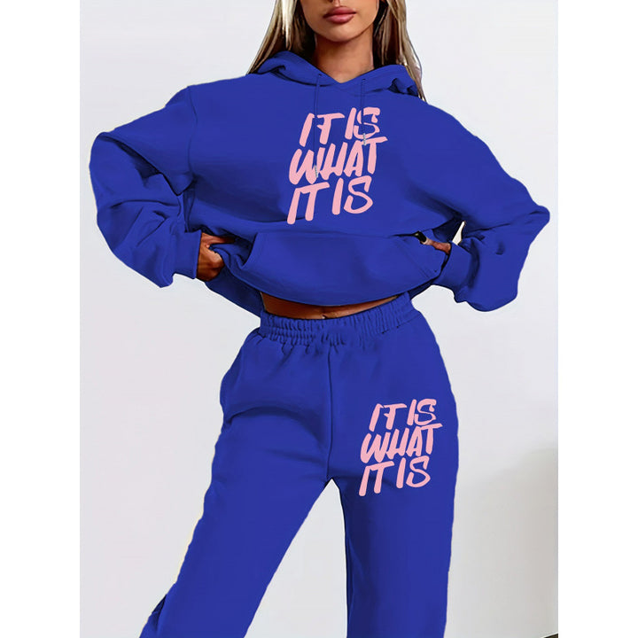 Damen Freizeit-Hoodie und Jogginghose Set mit inspirierendem Schriftzug Drune