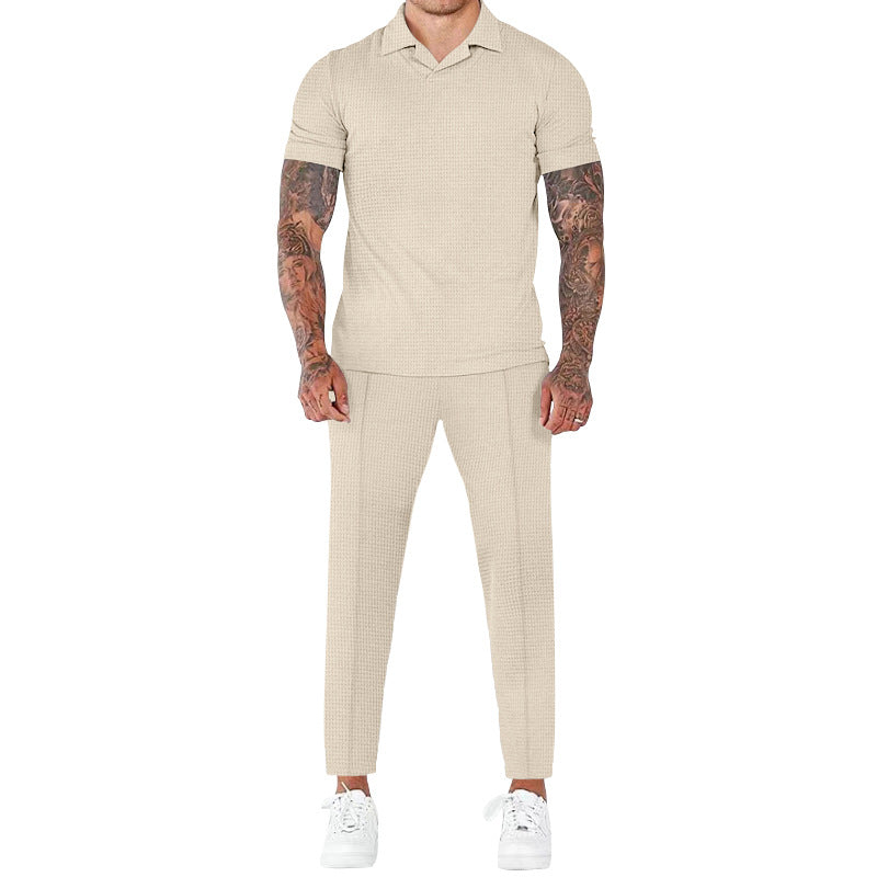 Herren elegantes Kurzarm-Hemd- und Hose-Set mit strukturiertem Design und komfortabler Passform Drune